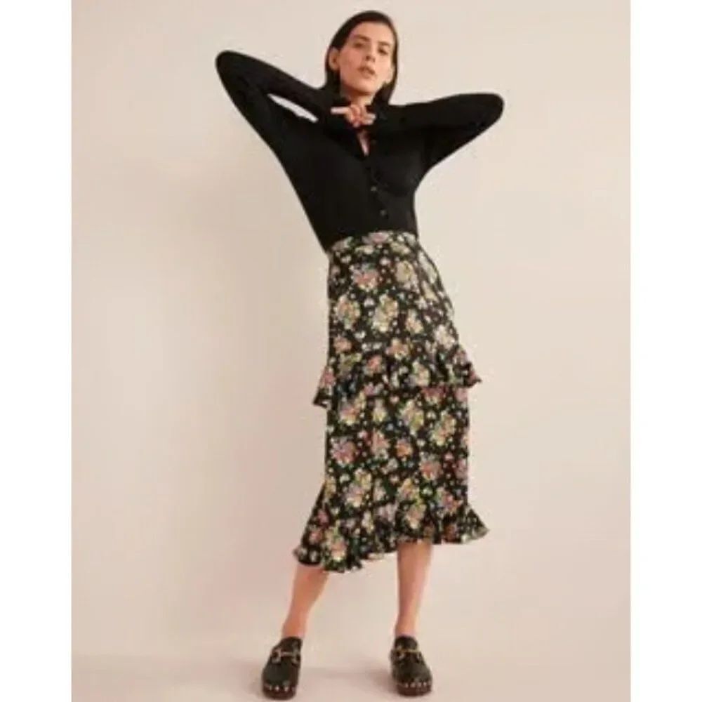 Boden Womens Midi Skirt UK 18 US 14 Multicolor Floral Tiered Ruffled R0284 NWT